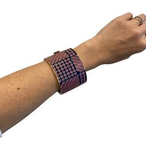 Banana Republic Bracelet Womens Navy Blue Pink Wide Cuff Bangle Fashion Jewelry